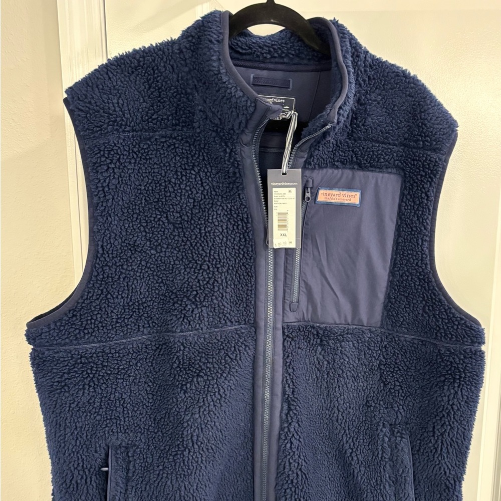 Vineyard Vines Navy Sherpa Fleece Vest with Chest Zip Pocket